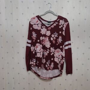 Floral Long Sleeve Top - Burgundy